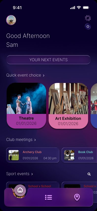 Campus Events, home screen