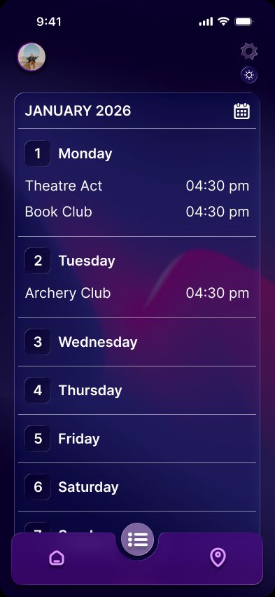 Campus Events, weekly calendar
