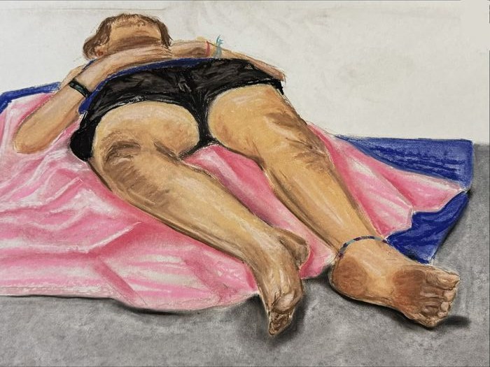 La figura, resting (figure drawing 2), pastelli su carta bianca